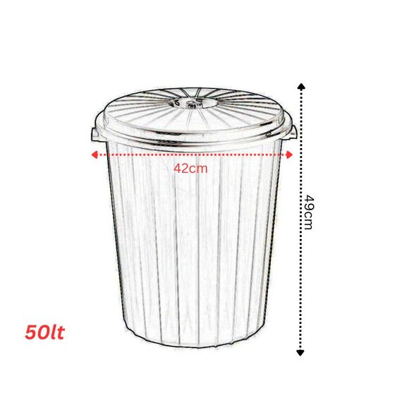 Kάδος Απορριμμάτων 50lt Ø42x49cm Πλαστικός με Καπάκι 1.05Kg Κουζίνας-Επαγγελματικός Γκρι Μπεζ