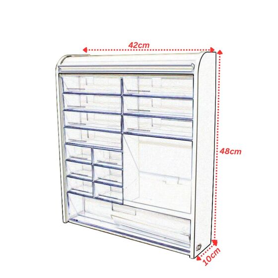 Ερμάριο-Έπιπλο Μπάνιου 42x10x48cm 4.2kg με Συρόμενο Ρολό και 15 Αποθηκευτικούς Χώρους Πλαστικό Λευκό