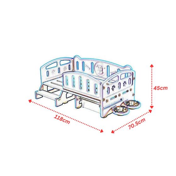 VESTA Κρεβάτι Σκύλου-Γάτας 102x70.5x45cm με 2 Ταΐστρες Σκαλοπάτι 9.69kg Μπλε