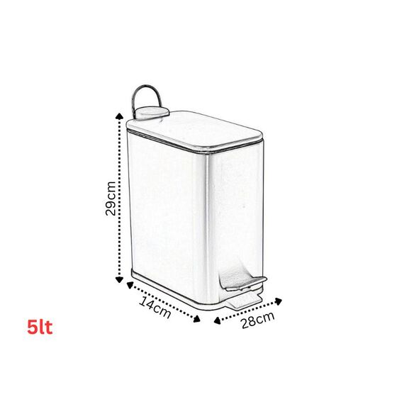VESTA Κάδος Μπάνιου 5lt Ορθογώνιος με Πεντάλ Soft Close 28x14x31cm Καπάκι BAMBOO Μεταλλικός Matte Λευκός