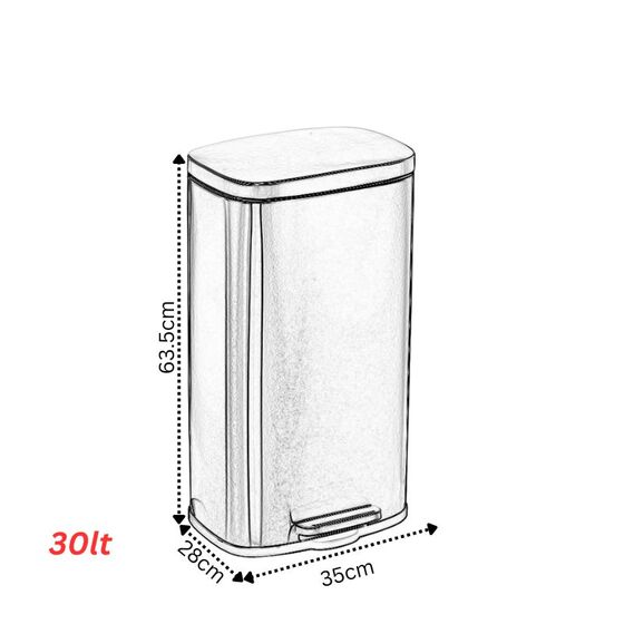 VESTA Κάδος Απορριμμάτων 30lt SOFT CLOSE 35x28x63.5cm με Πεντάλ και Εσωτερικό Κάδο 4.65kg Μεταλλικός Λευκός