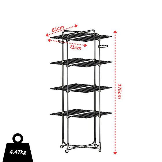 VESTA Απλώστρα Ρούχων 71x61x175cm Πτυσσόμενη Μεταλλική 4.47kg με 4 Ρόδες ROTONDO 4