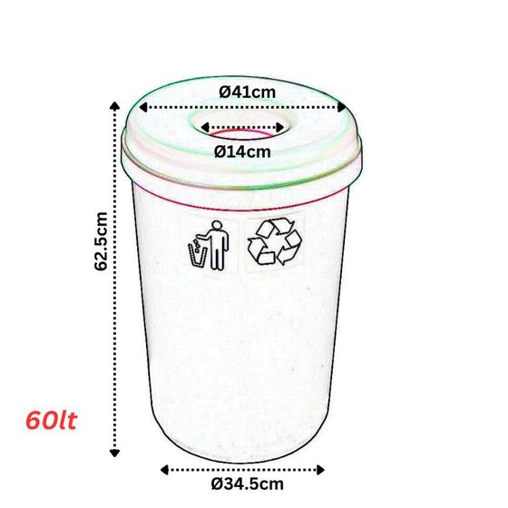 Κάδος Ανακύκλωσης 60lt Ø41x62.5cm 1.91kg Πλαστικός με Άνοιγμα Ø14cm στο Καπάκι Μαύρο-Πράσινο Ελλάδας