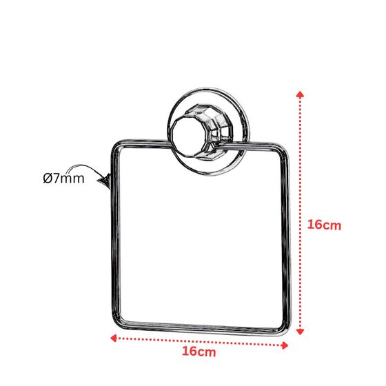 TEKNO-TEL Πετσετοθήκη Μπάνιου Τετράγωνη 16x4x16cm Πάχος Ø7mm Αντοχή 12kg Επιχρωμιωμένο Ατσάλι με Βεντούζα EXTRA STRONG