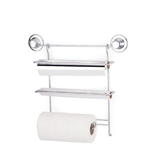 TEKNO-TEL Πολυθήκη Κουζίνας 37x8x32cm Πάχος Ø7mm Αντοχή 12kg Επιχρωμιωμένο Ατσάλι με Βεντούζα EXTRA STRONG