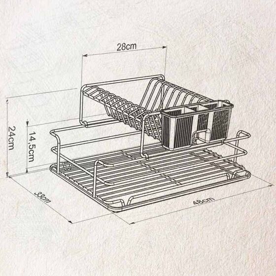 TEKNO-TEL Πιατοθήκη Στεγνωτήριο Αποσπώμενο-Συρόμενο Επιχρωμιωμένο Ατσάλι 48x33x25cm 2όροφο Βάρος 2.17kg 10 Θέσεις Πιάτων με Θήκη και Δίσκο