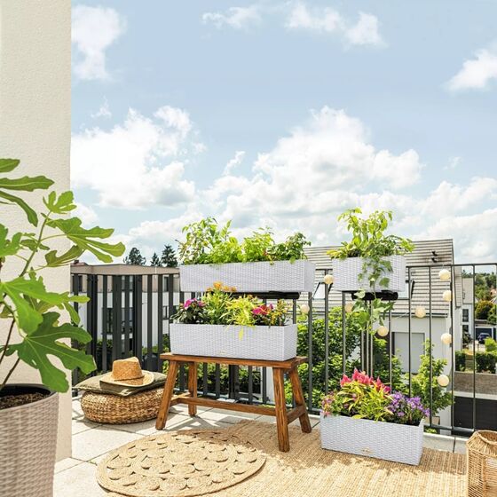 LECHUZA Balconera Cottage 100 Ζαρντινιέρα 100x19x19cm Αυτοποτιζόμενη με 2 Δοχεία Φύτευσης Λευκή Γερμανίας