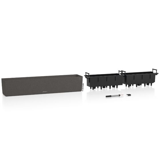 LECHUZA Balconera Stone 100 Ζαρντινιέρα 100x19x19cm Αυτοποτιζόμενη με Δοχείο Φύτευσης Graphite Black Γερμανίας