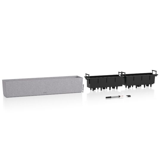 LECHUZA Balconera Stone 100 Ζαρντινιέρα 100x19x19cm Αυτοποτιζόμενη με Δοχείο Φύτευσης Stone Grey Γερμανίας