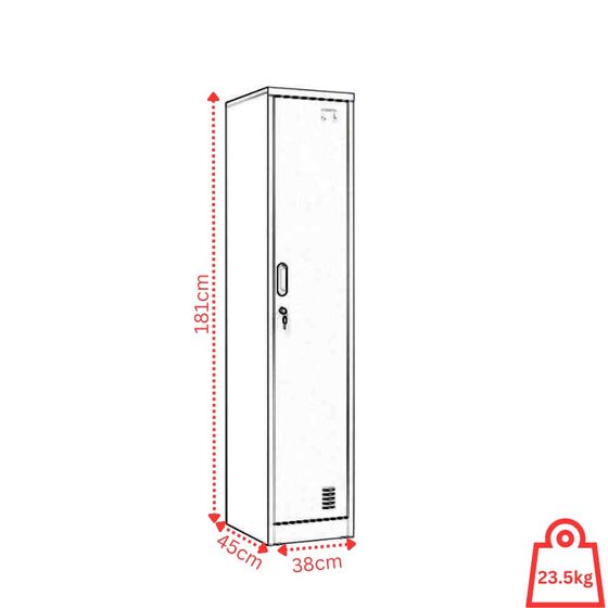 STEELEN Μεταλλική Ντουλάπα-Φοριαμός (Locker) 38x45x181cm Μονόφυλλη 23.5kg Πάχος 0.4mm Ανοικτό Γκρι 2 Ράφια- 3 Αποθηκευτικοί Χώροι ΧΩΡΙΣ ΠΟΔΙΑ
