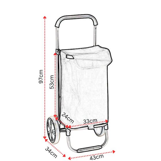 VESTA Καρότσι Λαϊκής 37lt Αλουμινίου 43x34x97cm με Σάκο Πολυεστέρα 1680D Αντοχής 30kg Διάμετρος Ρόδας Ø21cm Μαύρο
