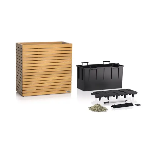 LECHUZA PALO Natural Wood Wide 80 High Επιδαπέδια Γλάστρα 79x37x77cm Αυτοποτιζόμενη με Δοχείο Φυσικό Ξύλο Ευκαλύπτου