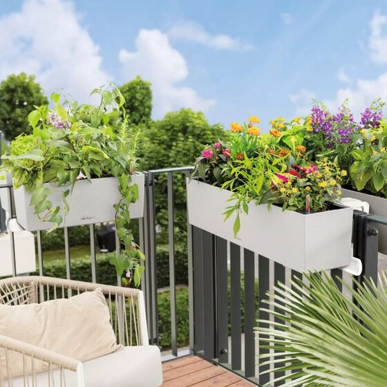 LECHUZA Balconera Stone 100 Ζαρντινιέρα 100x19x19cm Αυτοποτιζόμενη με Δοχείο Φύτευσης Quartz White Γερμανίας