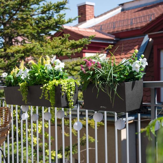 LECHUZA Balconera Stone 100 Ζαρντινιέρα 100x19x19cm Αυτοποτιζόμενη με Δοχείο Φύτευσης Graphite Black Γερμανίας
