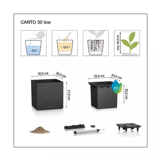 LECHUZA Canto Slatestone 30 Επιδαπέδια Γλάστρα 30x30x30cm Αυτοποτιζόμενη Light Grey όψη Σχιστόλιθου Γερμανίας