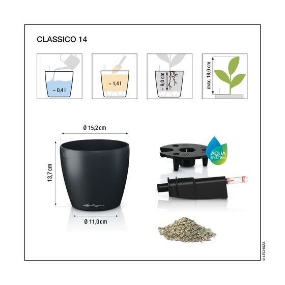 LECHUZA Classico Color 12 Επιτραπέζια Γλάστρα Ø13x12cm Αυτοποτιζόμενη Slate Γερμανίας