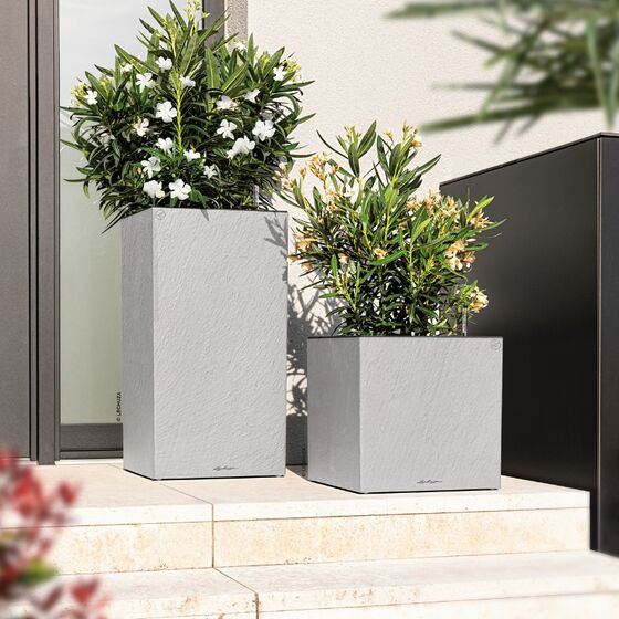 LECHUZA Canto Slatestone 30 Επιδαπέδια Γλάστρα 30x30x30cm Αυτοποτιζόμενη Light Grey όψη Σχιστόλιθου Γερμανίας