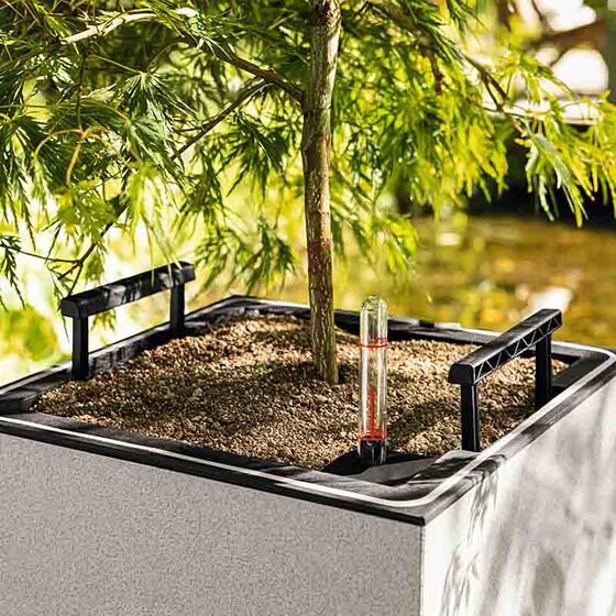 LECHUZA Canto Slatestone High 30 Επιδαπέδια Γλάστρα 30x30x56cm Αυτοποτιζόμενη με Δοχείο Dark Grey όψη Σχιστόλιθου Γερμανίας
