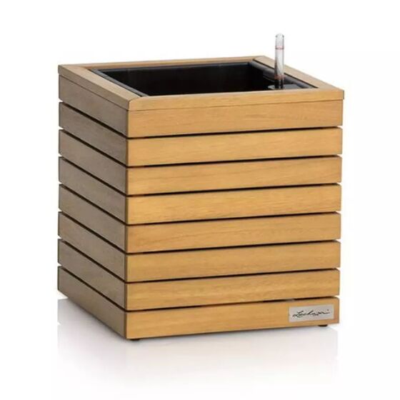 LECHUZA PALO Natural Wood Low 35 Επιδαπέδια Γλάστρα 35x35x37cm Αυτοποτιζόμενη με Δοχείο Φυσικό Ξύλο Ευκαλύπτου