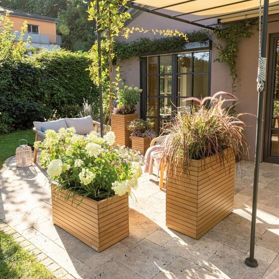 LECHUZA PALO Natural Wood Wide 80 Low  Επιδαπέδια Γλάστρα 79x37x46cm Αυτοποτιζόμενη με Δοχείο Φυσικό Ξύλο Ευκαλύπτου