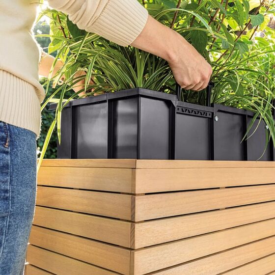 LECHUZA PALO Natural Wood Low 35 Επιδαπέδια Γλάστρα 35x35x37cm Αυτοποτιζόμενη με Δοχείο Φυσικό Ξύλο Ευκαλύπτου