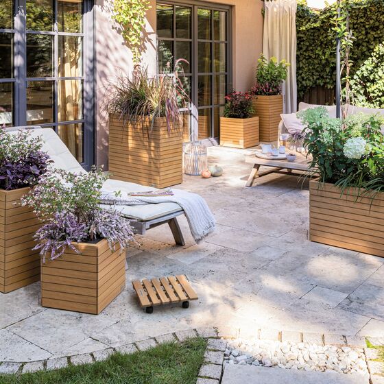 LECHUZA PALO Natural Wood Low 45 Επιδαπέδια Γλάστρα 44x44x46cm Αυτοποτιζόμενη με Δοχείο Φυσικό Ξύλο Ευκαλύπτου