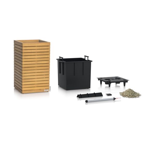 LECHUZA PALO Natural Wood High 35  Επιδαπέδια Γλάστρα 35x35x59cm Αυτοποτιζόμενη με Δοχείο Φυσικό Ξύλο Ευκαλύπτου