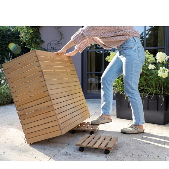 LECHUZA PALO Natural Wood Wide 80 Low  Επιδαπέδια Γλάστρα 79x37x46cm Αυτοποτιζόμενη με Δοχείο Φυσικό Ξύλο Ευκαλύπτου