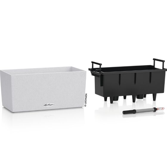 LECHUZA Balconera Stone 40 Ζαρντινιέρα 40x19x19cm Αυτοποτιζόμενη με Δοχείο Φύτευσης Quartz White Γερμανίας