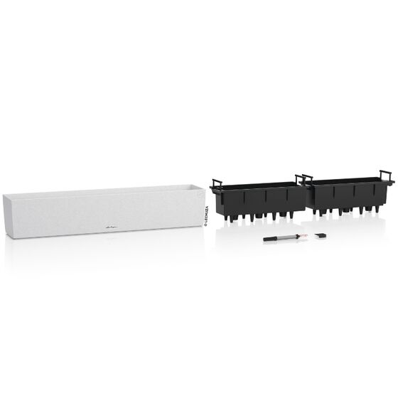 LECHUZA Balconera Stone 100 Ζαρντινιέρα 100x19x19cm Αυτοποτιζόμενη με Δοχείο Φύτευσης Quartz White Γερμανίας