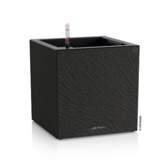LECHUZA Canto Slatestone 40 Επιδαπέδια Γλάστρα 40x40x40cm Αυτοποτιζόμενη Dark Grey όψη Σχιστόλιθου Γερμανίας