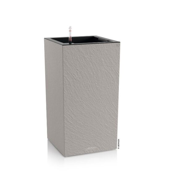 LECHUZA Canto Slatestone High 30 Επιδαπέδια Γλάστρα 30x30x56cm Αυτοποτιζόμενη με Δοχείο Light Grey όψη Σχιστόλιθου Γερμανίας