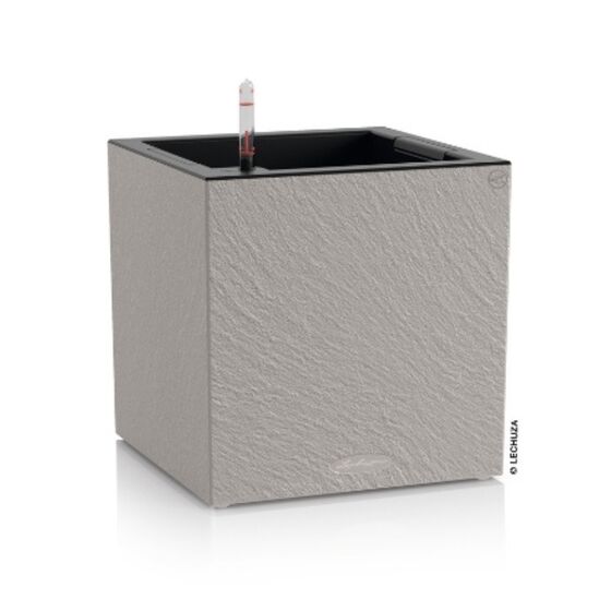 LECHUZA Canto Slatestone 40 Επιδαπέδια Γλάστρα 40x40x40cm Αυτοποτιζόμενη Light Grey όψη Σχιστόλιθου Γερμανίας