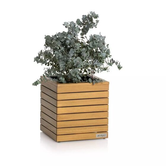 LECHUZA PALO Natural Wood Low 35 Επιδαπέδια Γλάστρα 35x35x37cm Αυτοποτιζόμενη με Δοχείο Φυσικό Ξύλο Ευκαλύπτου