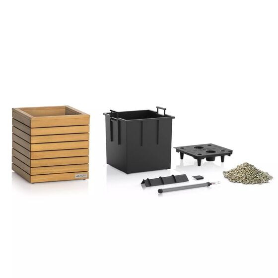 LECHUZA PALO Natural Wood Low 35 Επιδαπέδια Γλάστρα 35x35x37cm Αυτοποτιζόμενη με Δοχείο Φυσικό Ξύλο Ευκαλύπτου