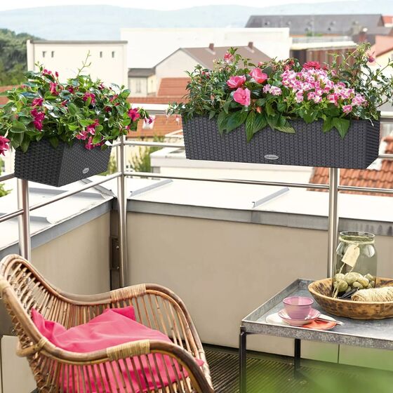 LECHUZA Balconera Cottage 100 Ζαρντινιέρα 100x19x19cm Αυτοποτιζόμενη με 2 Δοχεία Φύτευσης Graphite Black Γερμανίας