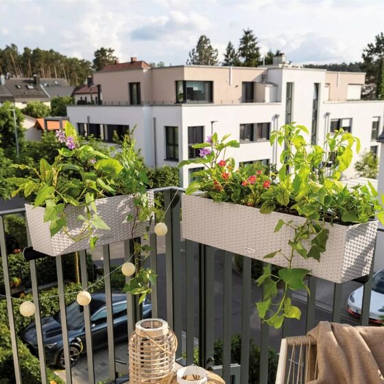LECHUZA Balconera Cottage 100 Ζαρντινιέρα 100x19x19cm Αυτοποτιζόμενη με 2 Δοχεία Φύτευσης Light Grey Γερμανίας