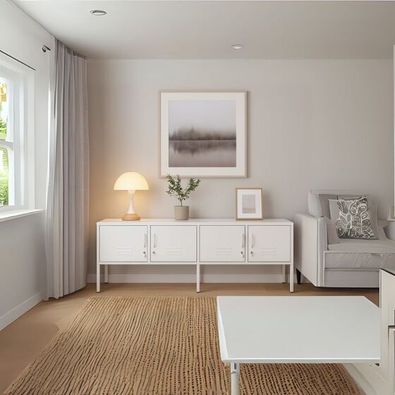 STEELEN COLOR Μεταλλικό Ντουλάπι -Έπιπλο Τηλεόρασης 160x45x55cm Πάχους 0.7mm Εσωτερικού Χώρου με Πόδια Cotton White