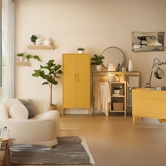 STEELEN COLOR Μεταλλική Ντουλάπα 90x55x190cm Πάχους 0.7mm Εσωτερικού Χώρου με Πόδια Mustard