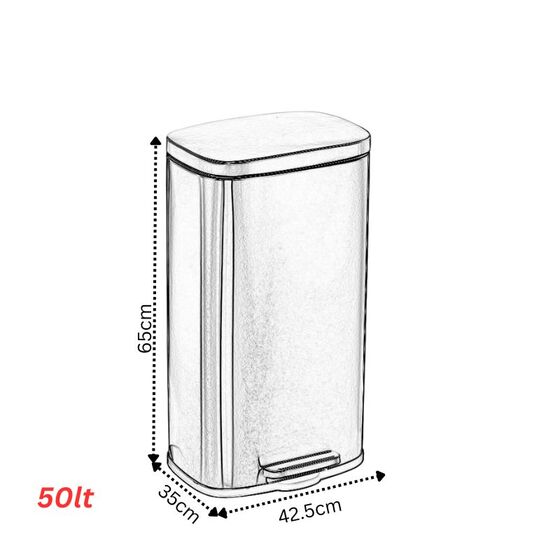 VESTA Κάδος Απορριμμάτων 50lt SOFT CLOSE 42.5x35x65cm με Πεντάλ και Εσωτερικό Κάδο 7.7kg INOX Μatte