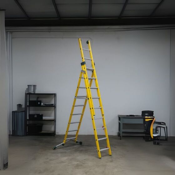 Σκάλα Fiberglass 3X9 (8+9+9) Επαγγελματική Σκαλιά Αλουμινίου Μόνωση ΜΑΧ Ύψος 6.25cm Βάρος 29kg MAX Αντοχή 150kg Πιστοποίηση EN131 TUV EN 61478