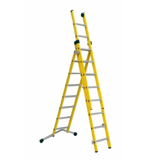 Σκάλα Fiberglass 3X8 (7+8+8) Επαγγελματική Σκαλιά Αλουμινίου Μόνωση ΜΑΧ Ύψος 5.65cm Βάρος 22kg MAX Αντοχή 150kg Πιστοποίηση EN131 TUV EN 61478