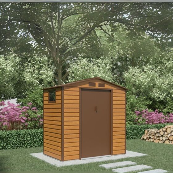 STEELEN Μεταλλική Αποθήκη Κήπου-Σπιτάκι Κήπου 213x131x213cm (7'x4.3') 2.79m² Γαλβανιζέ με Παράθυρο EVAN PLUS A  Χρώμα απομίμησης Ξύλου/Καφέ