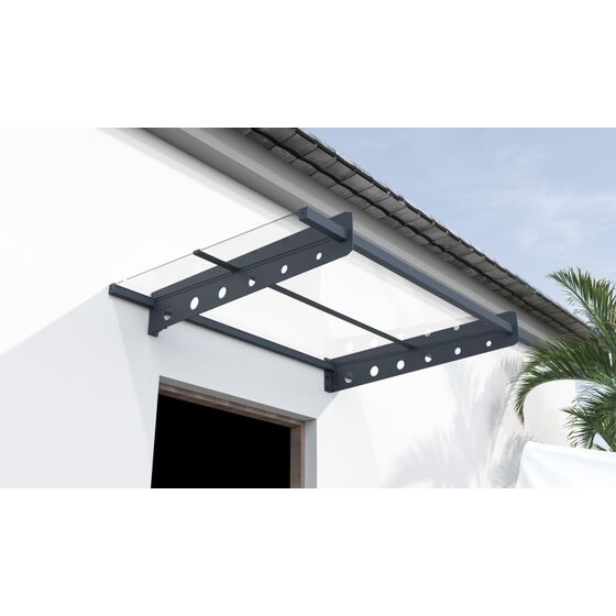 VESTA Στέγαστρο Πόρτας/Παραθύρου 150x80cm Αλουμίνιο Πάχους 2.5mm Πολυκαρμπονικό Πάνελ Πάχους 3mm 14.5kg Ανθρακί - Διάφανο