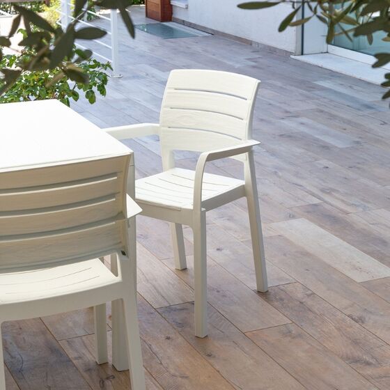 TOOMAX RECANATI Καρέκλα Κήπου Στοιβαζόμενη 58.5 Χ 52.5 Χ 82.5cm Βάρος 3.43kg Όψη Φυσικού Ξύλου Λευκή Ιταλίας