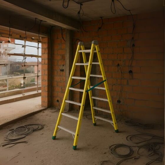 Σκάλα Fiberglass Διπλή-Σχήμα ''Λ'' (6+6) Επαγγελματική Σκαλιά Αλουμινίου Μόνωση ΜΑΧ Ύψος 156.7cm Βάρος 9kg MAX Αντοχή 150kg Πιστοποίηση EN131 TUV EN 61478