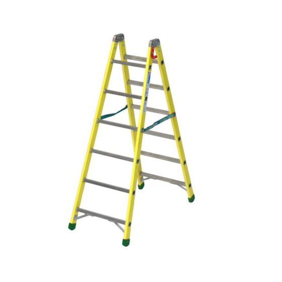 Σκάλα Fiberglass Διπλή-Σχήμα ''Λ'' (8+8) Επαγγελματική Σκαλιά Αλουμινίου Μόνωση ΜΑΧ Ύψος 180.6cm Βάρος 11.7kg MAX Αντοχή 150kg Πιστοποίηση EN131 TUV EN 61478 [CLONE] [CLONE]