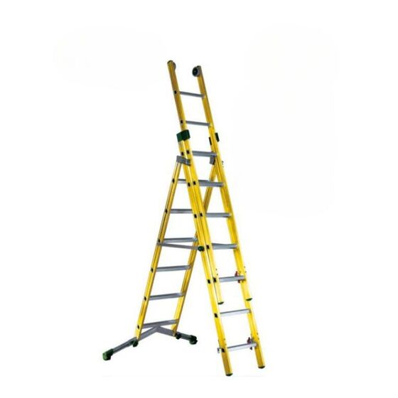 Σκάλα Fiberglass 3X8 (7+8+8) Επαγγελματική Σκαλιά Αλουμινίου Μόνωση ΜΑΧ Ύψος 5.65m Βάρος 22kg MAX Αντοχή 150kg Πιστοποίηση EN131 TUV EN 61478