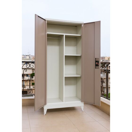 STEELEN Metal Wardrobe 70x40x181cm Thickness 0.6mm/0.8mm (floor) Galvanized with Partition and Adjustable Legs - 5 Storage Spaces Taupe - Beige