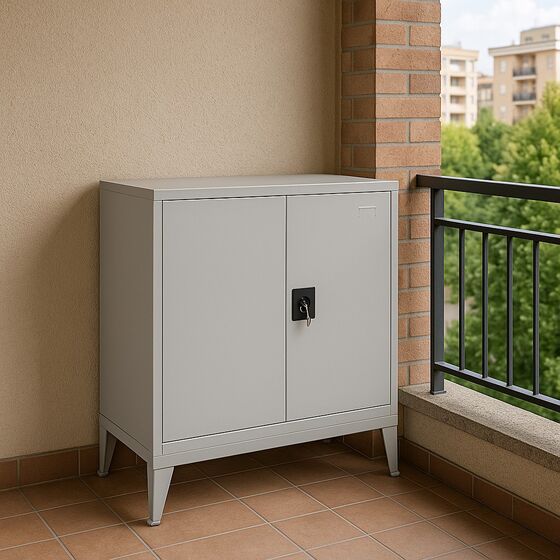 STEELEN Metal Wardrobe 80x45x101cm Thickness 0.6mm/0.8mm (floor) Galvanized with 2 Shelves and Adjustable Legs - 3 Storage Spaces